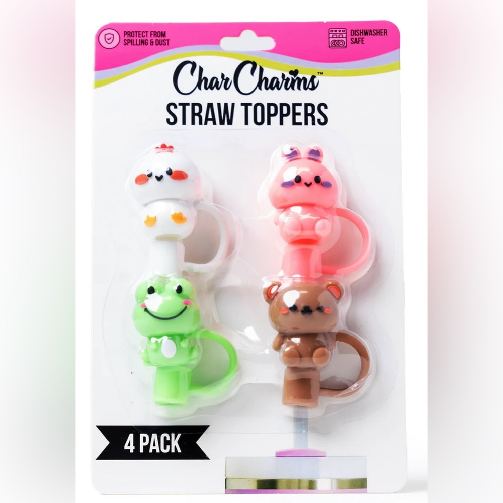 CharCharms Animal 4-Pack Straw Topper - New